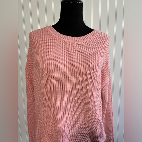 Lucky Brand Back Lace Pullover Sweater Chunky Knit Pale Pink Womens Size Small - Picture 3 of 16
